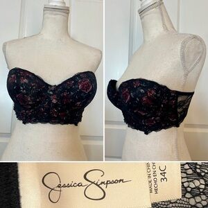 34C Jessica Simpson Pink Mauve Rose Black Floral Lace Underwire Pushup Bra Sexy